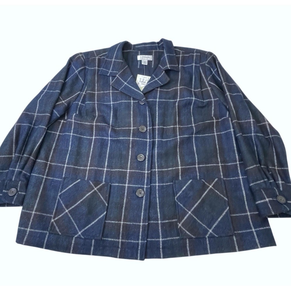 CJ Banks Womens 2X Blue Plaid Wool-Blend Lined Blazer with Pockets New with Tags